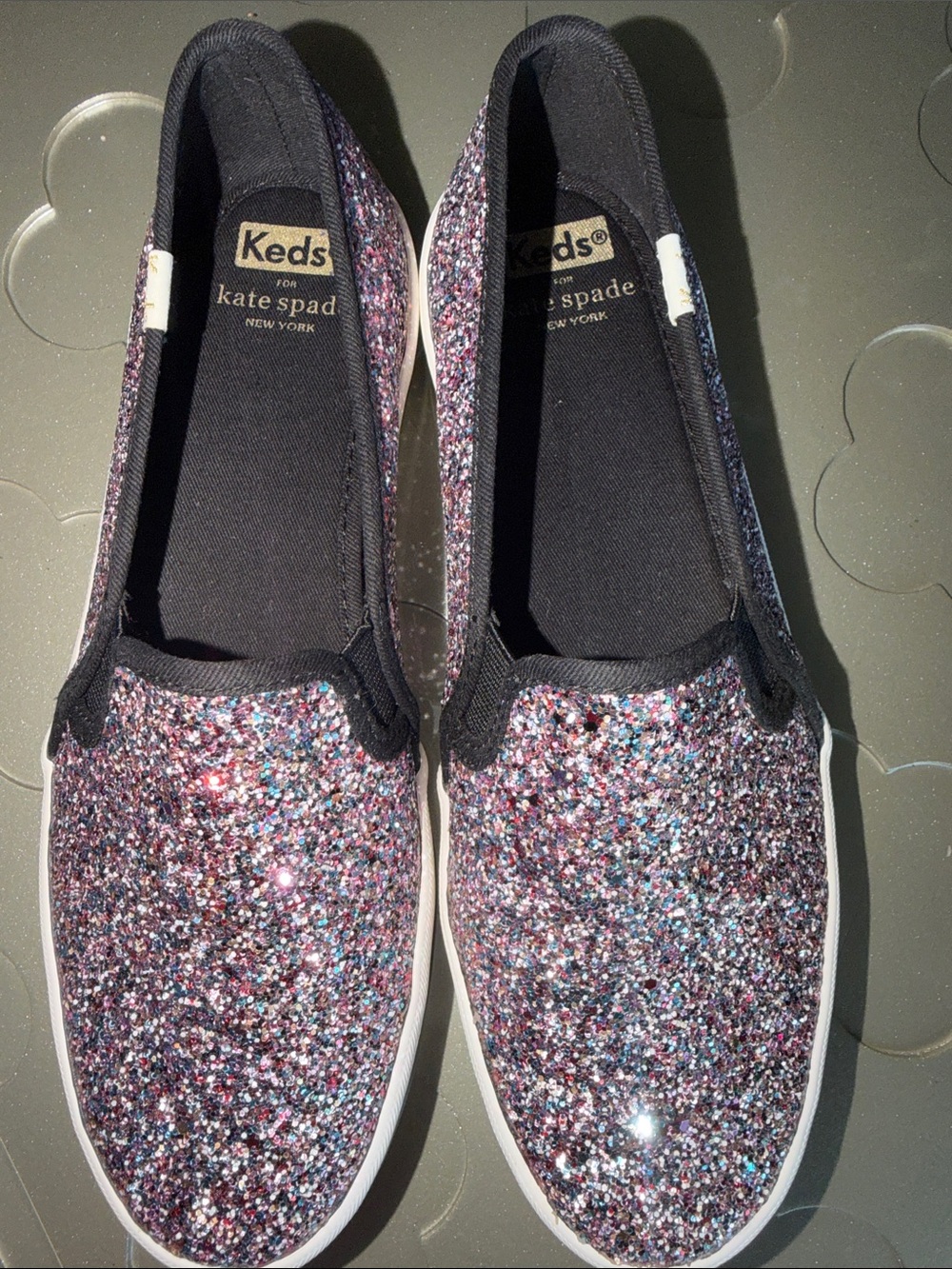 KEDS x KATE SPADE Double Decker Multicolor Glitter Slip On Sneakers Size 9 Women - Picture 3 of 15